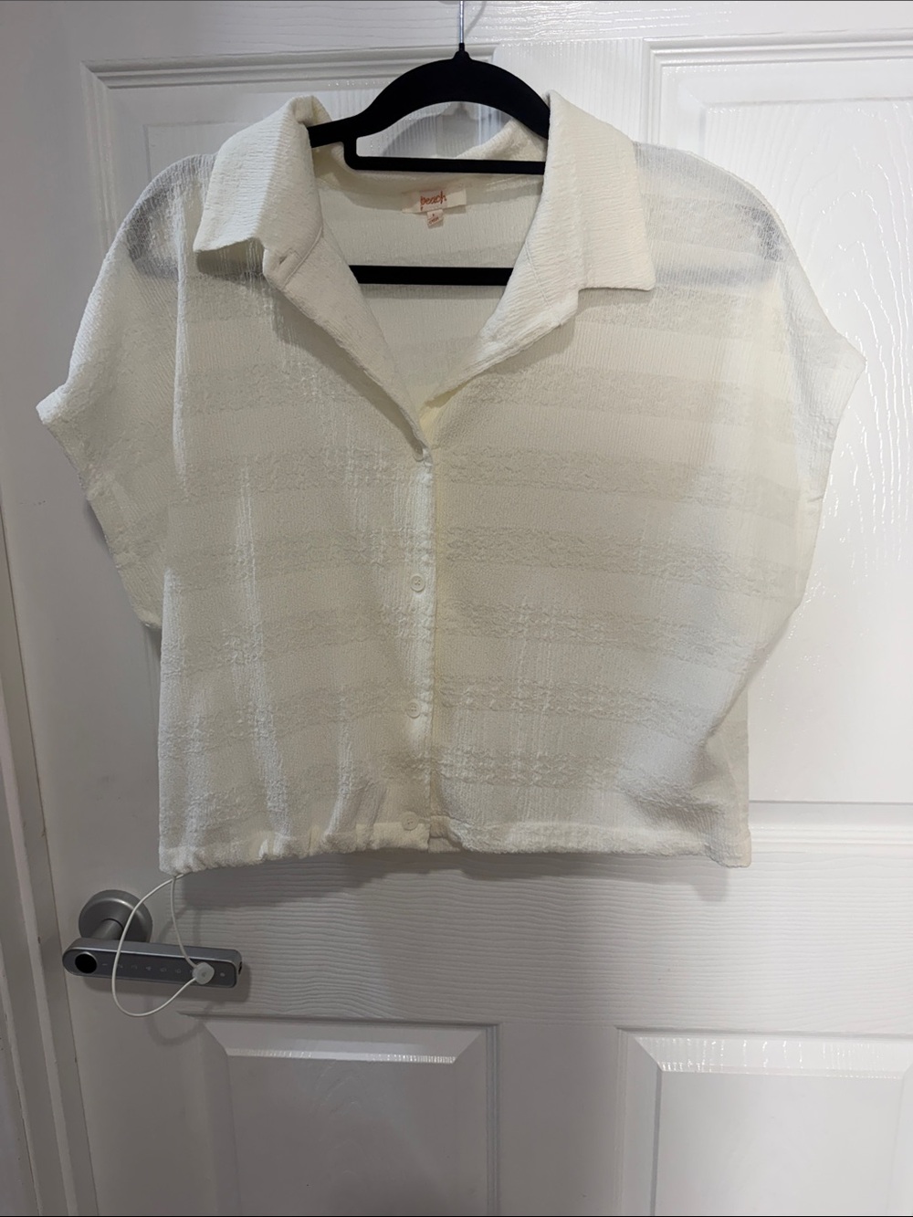 Lightweight Cream Button-Up Short Sleeve Top